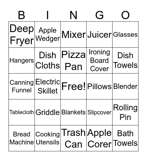 Wedding Shower Bingo Card