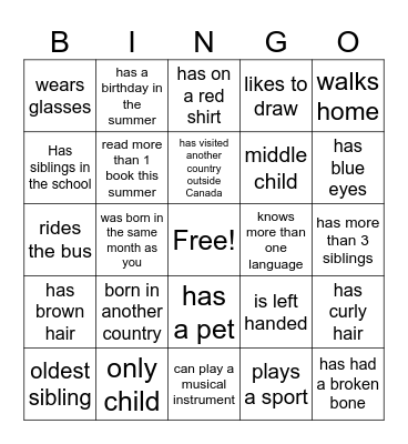 Classmate Bingo Card