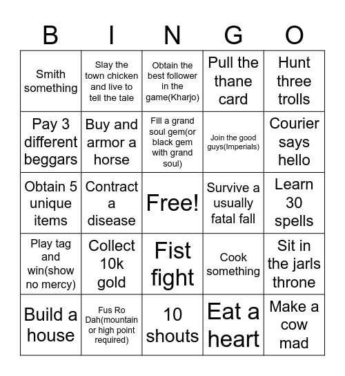 Skyrim Bingo Card