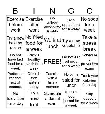 Wellness Bingo Card