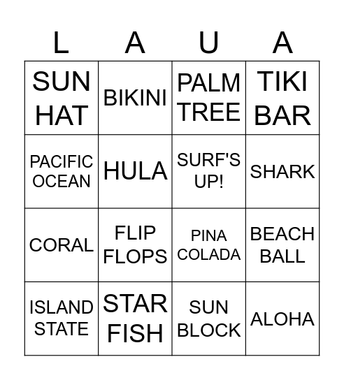 LUAU BINGO Card