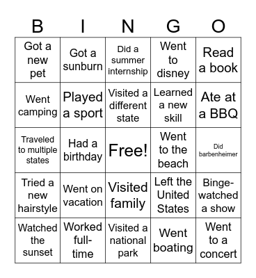 SUMMER BINGO Card