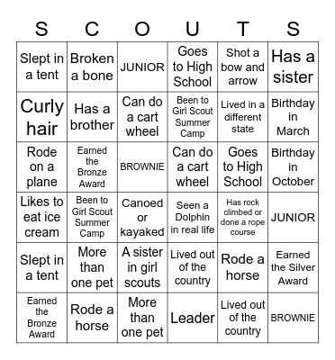 Welcome Back Girl Scout Troop 249 Bingo Card