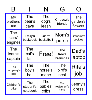 Possessive Nouns - Bingo Card