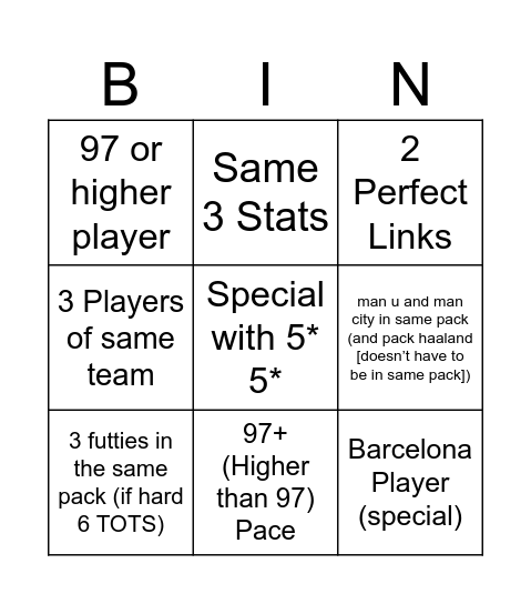 Fifa Bingo Card