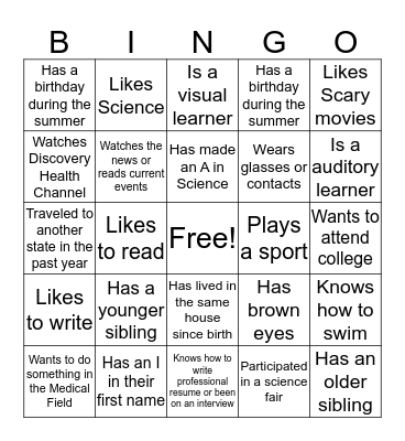 Ice breaker Bingo Card