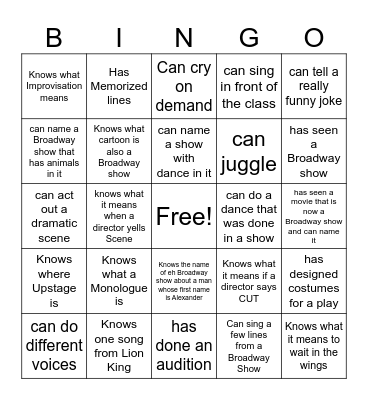 Theater Bingo Card