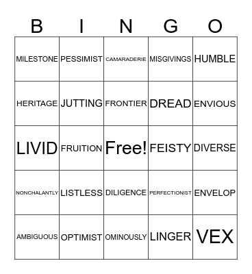 SAT VOCABULARY Bingo Card