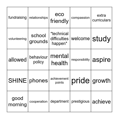 School Bingo Card