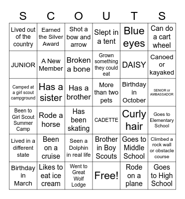 Welcome Girl Scout Troop 249 Bingo Card