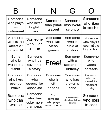 Introductions Bingo Card