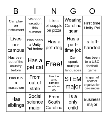 Fall 2023 Volunteer Training Bingo Card