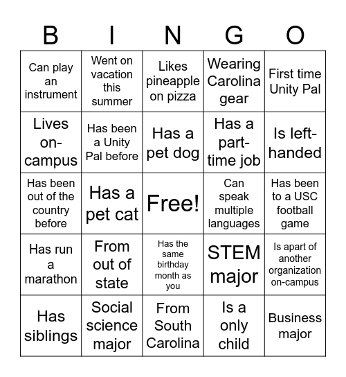 Fall 2023 Volunteer Training Bingo Card