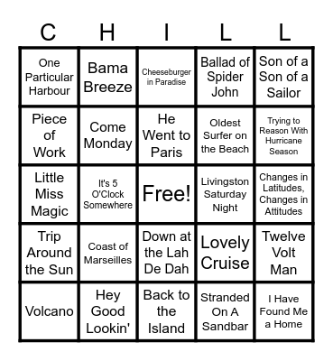 Jimmy Buffett Bingo Card