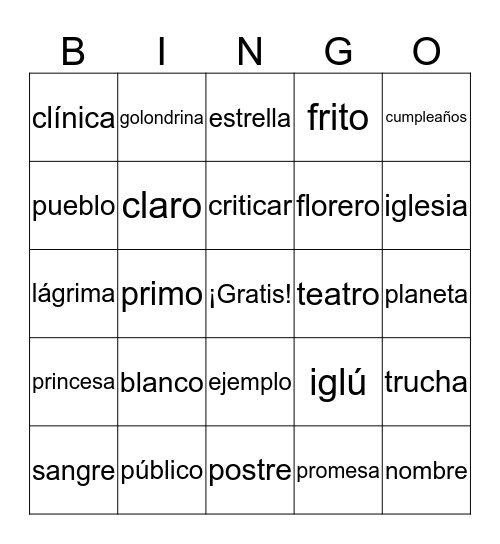 Grupos Consonantes Bingo Card