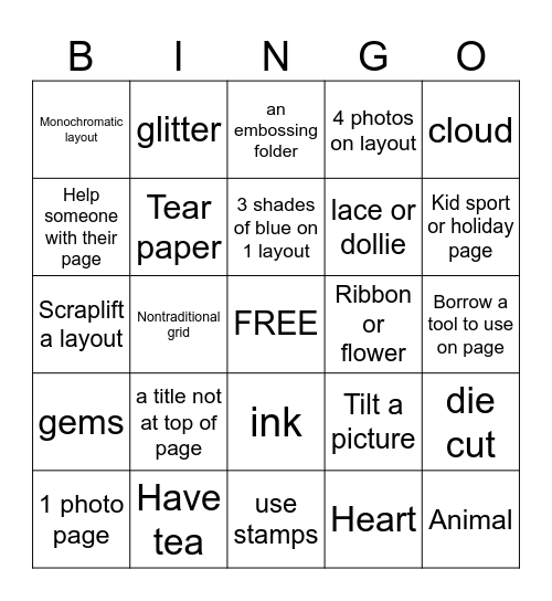 SCRAPBOOKING Bingo Card