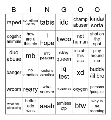 Ropresix bingo Card