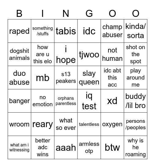 Ropresix bingo Card