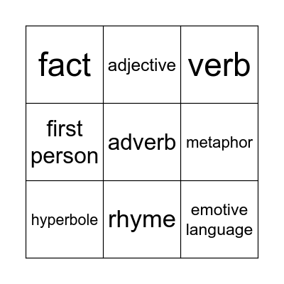 Language features Bingo Card