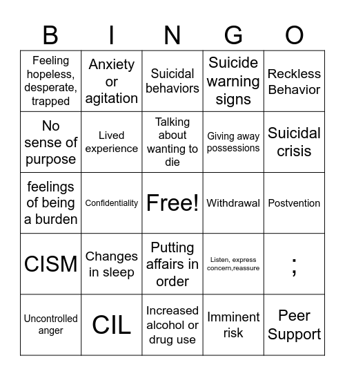 Untitled Bingo Card