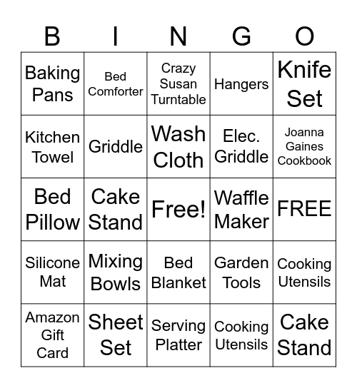 Baylee's Bridal Present Bingo Card