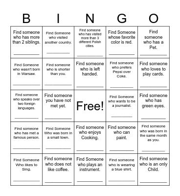 Find Someone Who Bingo Card