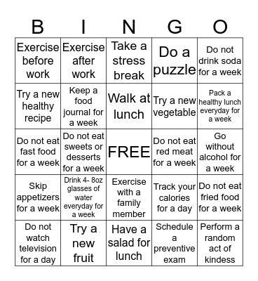 Wellness Bingo Card