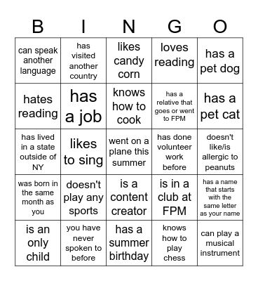 Back To School Bingo (Find Someone Who...) Bingo Card