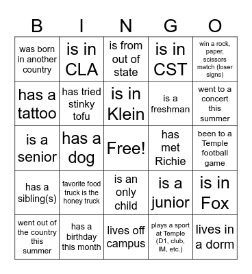 CSA Bingo Card