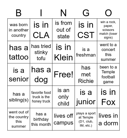 CSA Bingo Card