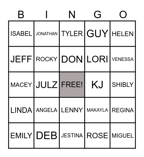 Drury Team Bingo Card