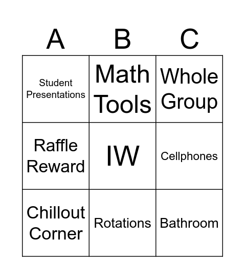 Pre-Algebra Procedures Bingo Card