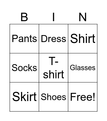 VOCABULARY BINGO Card