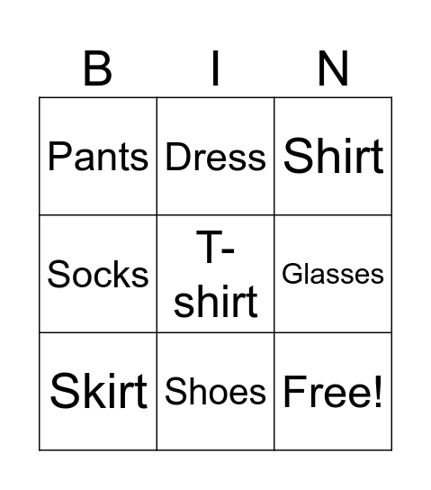 VOCABULARY BINGO Card