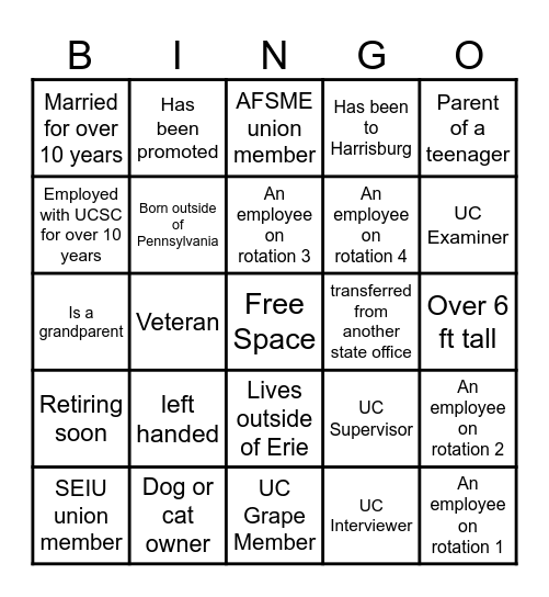 UCSC Family Bingo Card