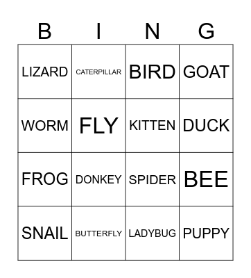 ANIMALS Bingo Card