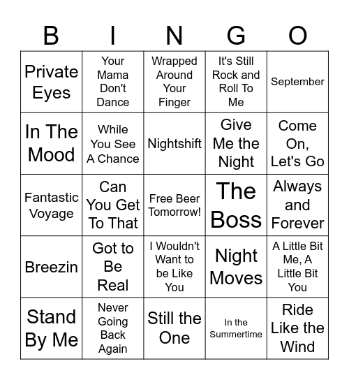 zEnd of Summer Yacht Rock Bingo Card