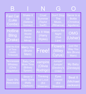 Song Bingo Card