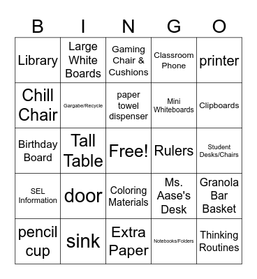 Classroom Bingo Card