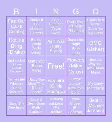 Song Bingo Card
