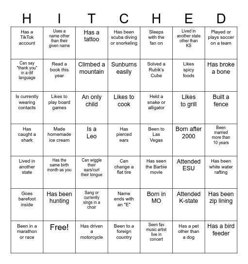 Hannah & Caleb's Couple Shower Bingo Card