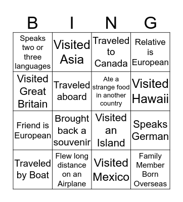 Getting to Know You Bingo Card