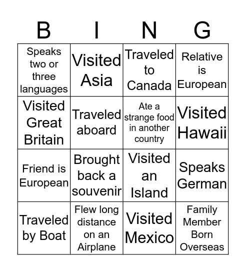 Getting to Know You Bingo Card