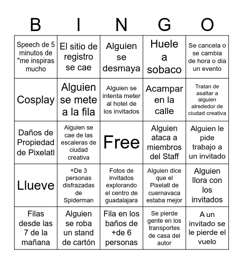 Pixelatl 2023 Bingo Card