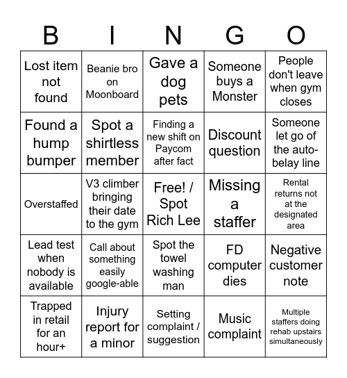 Cliffs at LIC Front Desk Daily Bingo Card