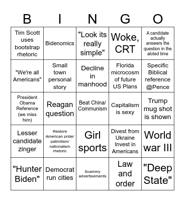 Primary Debate 2 Bingo Card