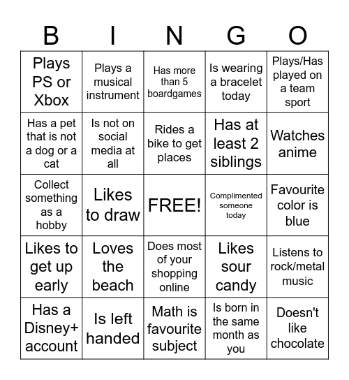 PEOPLE Bingo Card