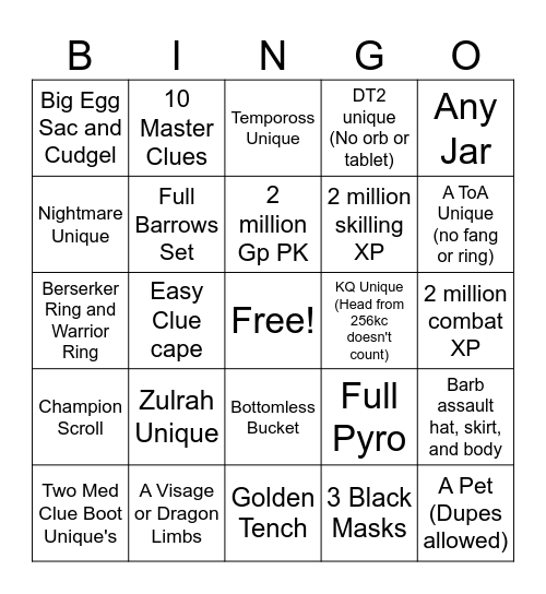 OSRS Bingo Card