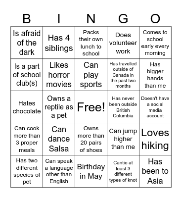 Icebreaker Bingo Card