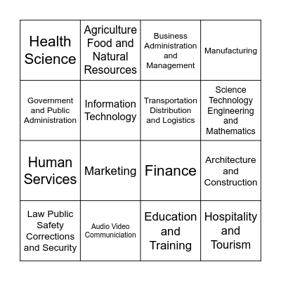 Career Clusters Bingo Card